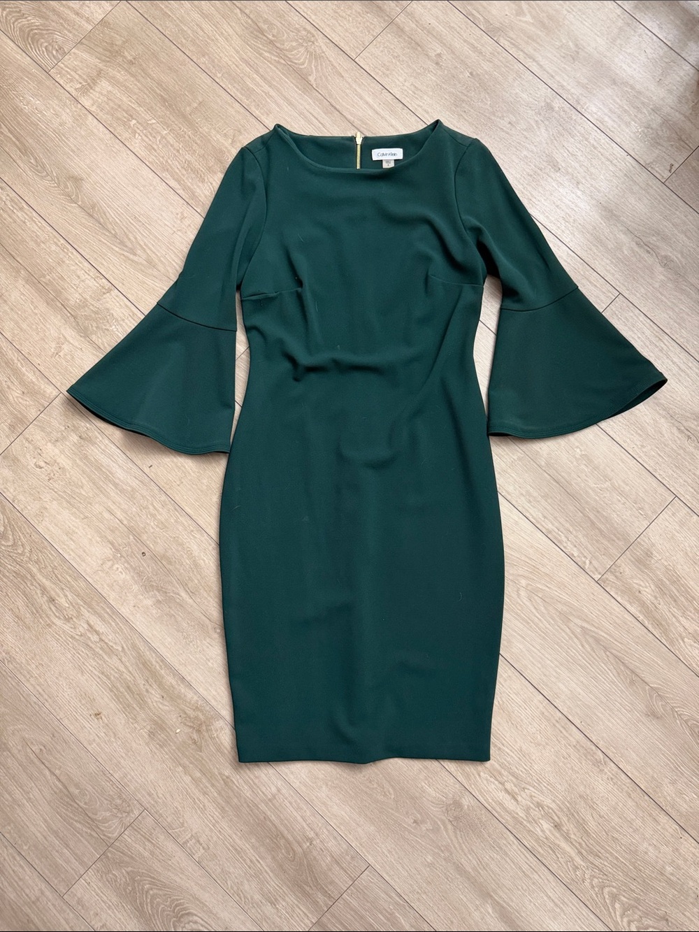 Calvin Klein Forest Green Bell Sleeve Sheath Dress